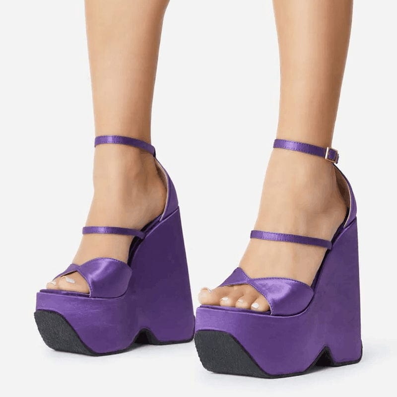 35 / Purple Summer Fashion New Rome Open Toe 2022 Wedges Heels Square Shoes Ankle Buckle Strap PU Solid Sewing Modern Sandals Size 35-42