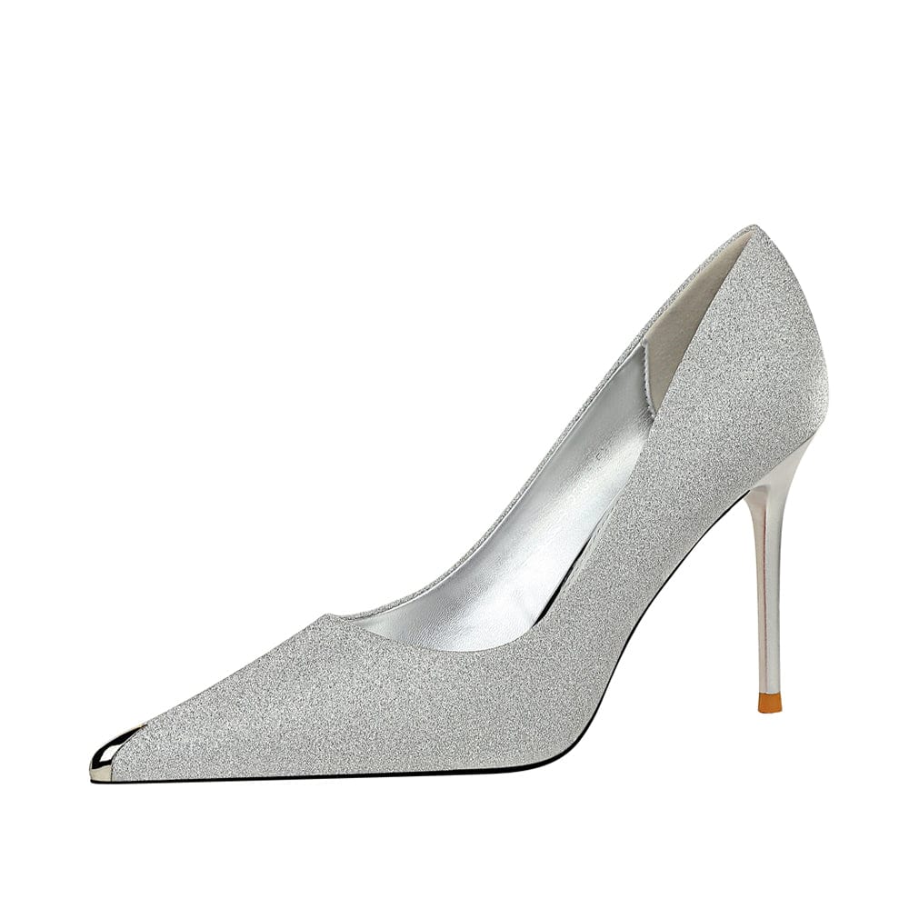 35 / Silver Dropshipping shoes High Quality Sexy metal high heels Pointed Toe Pumps wedding shoes Ladies Dress Shoes