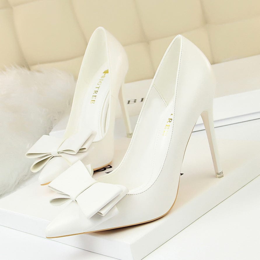 35 / White PDEP 2022 Ladies Formal Business Jelly Pumps Steel Toe Bow Knot Stiletto Heels Wedding Bridal Dress Shoes