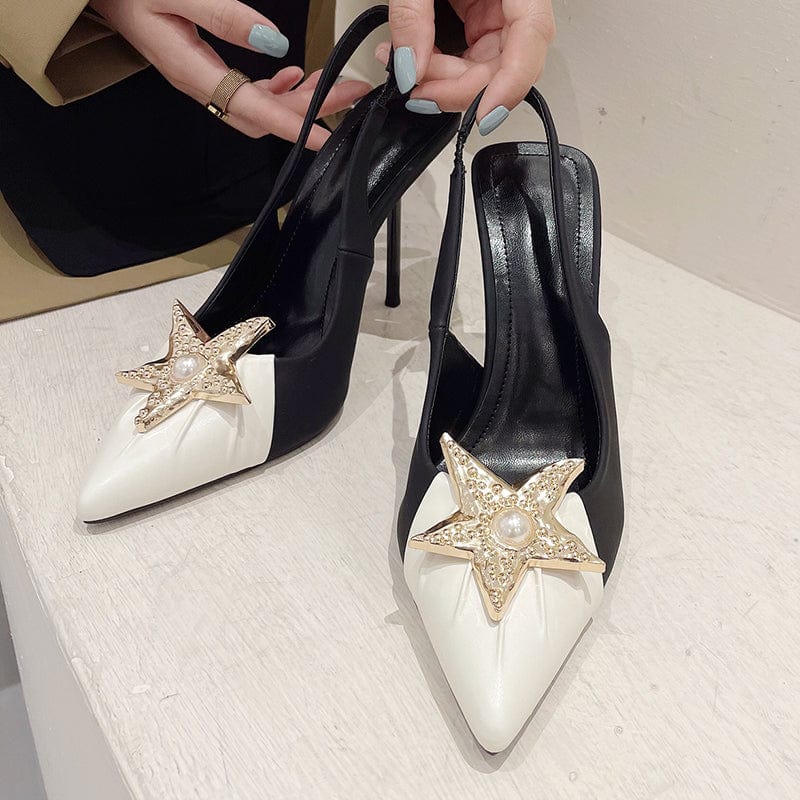 35 / White Pointed end five-pointed star Satin Silk&PU Pumps 2023 Summer Stripper Spring Lady High Heels Slip On Party Prom Women Shoes