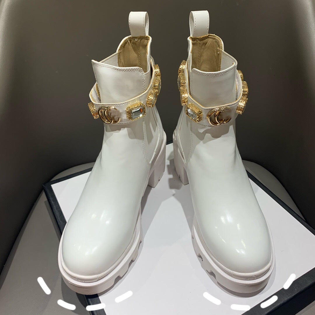 35 / White TX designer Chelsea Martens round - toed platform pearl fashion ankle boots women shoes