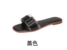 36 / Black Simple transparent button with flat slippers sandals zj5555