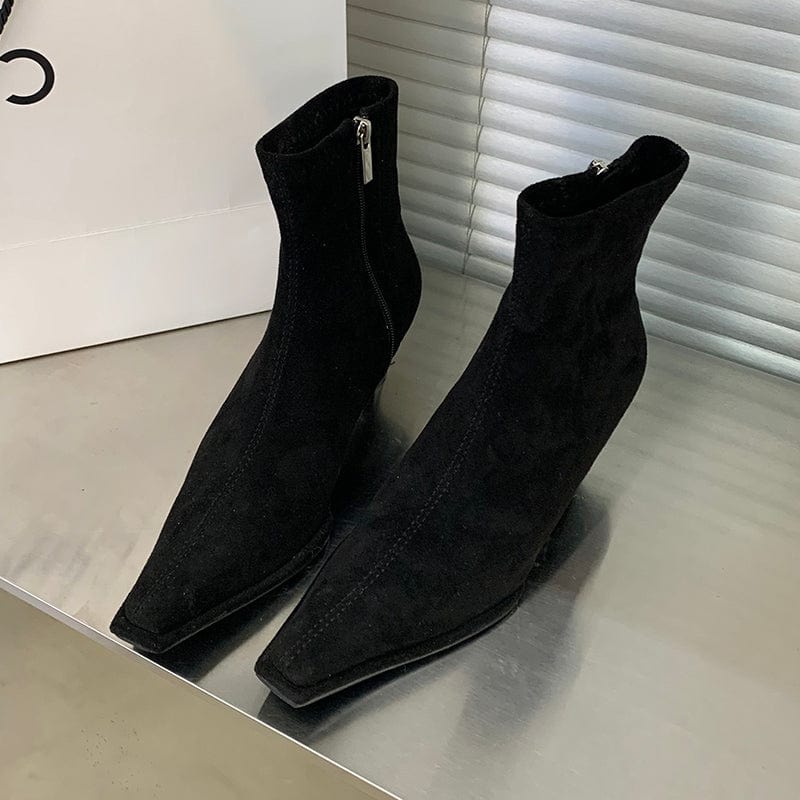 36 / Black Square Toe Rome Ankle 2023 New Fashion High Heel Office Lady Career Spring Product Boots Size Zipper 35-39 Women Shoes