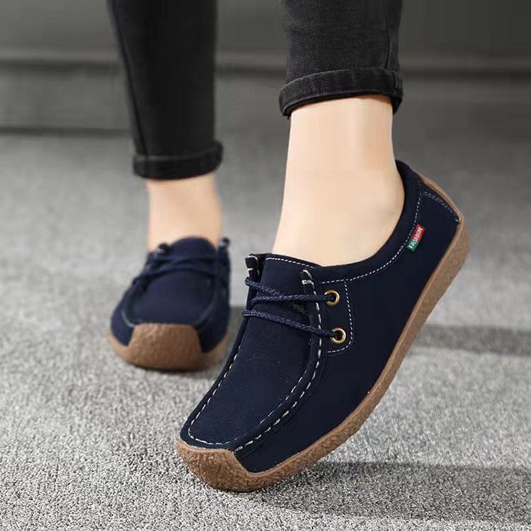 36 / Blue Women Flats Summer Genuine Leather Shoes With Low Heels Slip On Casual Flat Shoes Women Loafers Soft Nurse Ballerina Shoes