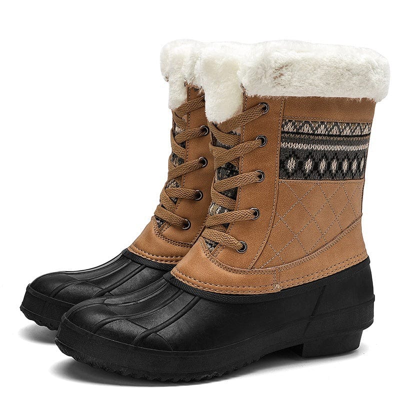 36 / Brown Dropshipping Fashion Ladies Warm Women Plaid Duck Hunting Shoes Winter Long Fur Snow Boots For Women