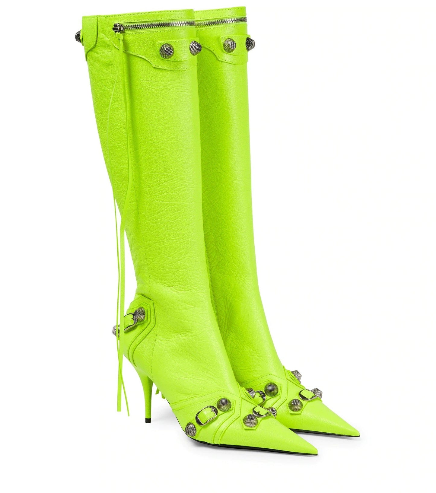 36 / green TX 2022 new designer high heel stiletto metal side zipper tassel tube women thigh high boots