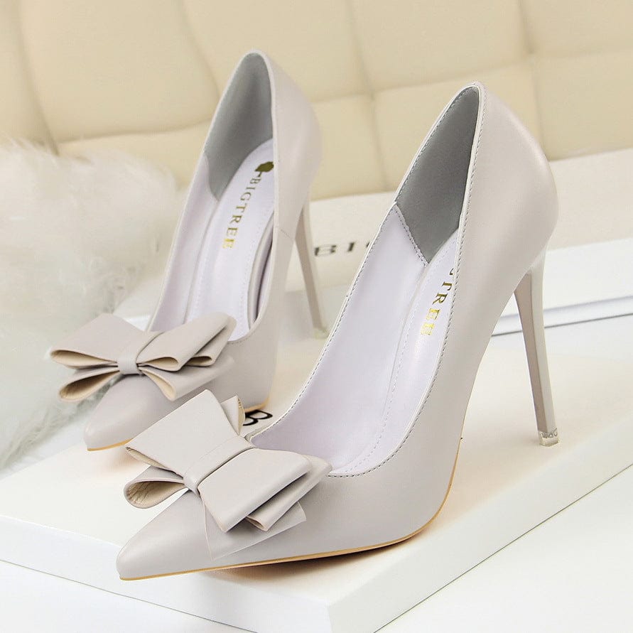 36 / Grey PDEP 2022 Ladies Formal Business Jelly Pumps Steel Toe Bow Knot Stiletto Heels Wedding Bridal Dress Shoes