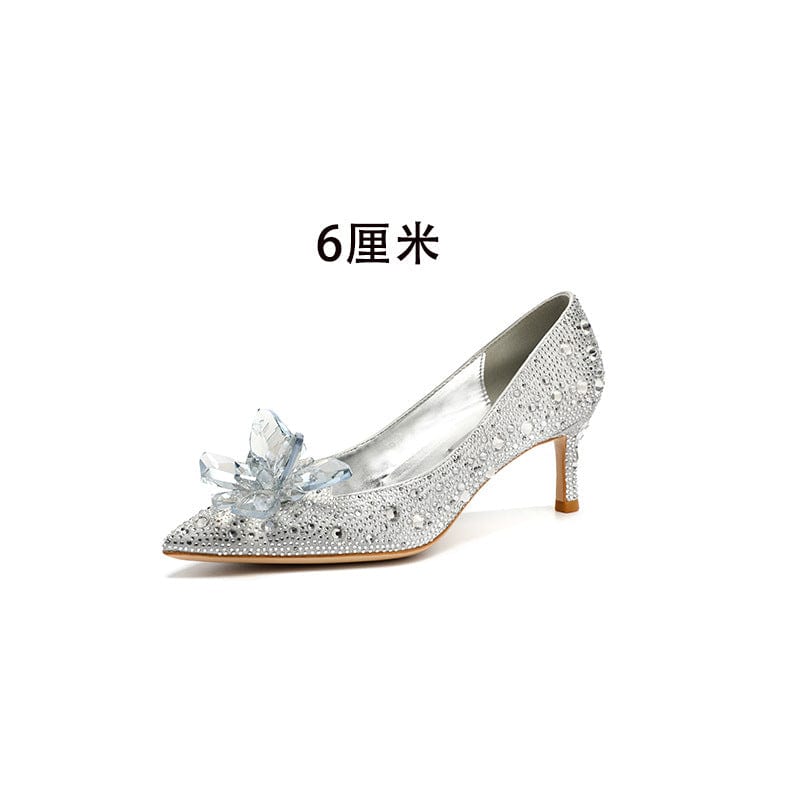 36 / Silver 6cm` Luxury Diamond High Heel Stilettos for Ladies Wedding Bridal Dress Crystal Heel Pumps