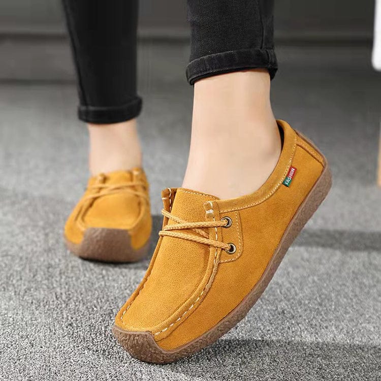 36 / Yellow Women Flats Summer Genuine Leather Shoes With Low Heels Slip On Casual Flat Shoes Women Loafers Soft Nurse Ballerina Shoes