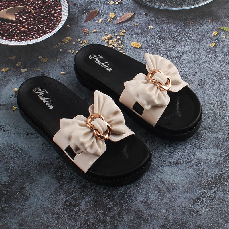 37 / Beige Factory direct supply new slippers women's summer fashion outdoor casual sandals rosette thick bottom slipper