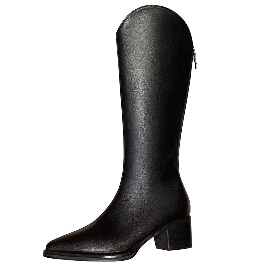 37 / Black Dropshipping women knight boots winter ladies pointed toe high heel boots PU leather knee high boots