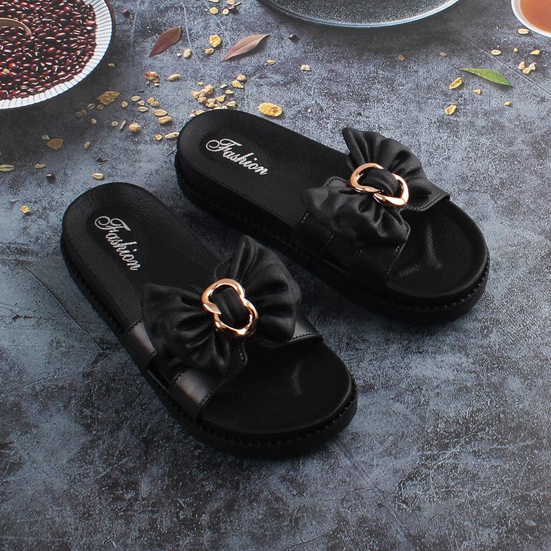 37 / Black Factory direct supply new slippers women's summer fashion outdoor casual sandals rosette thick bottom slipper