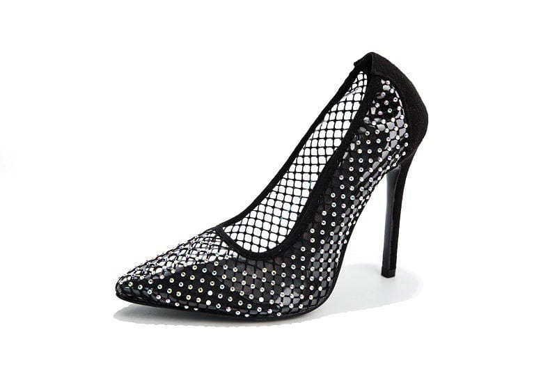 37 / black TX New Arrivals Explosive style mesh point diamond stiletto high heel women sandals