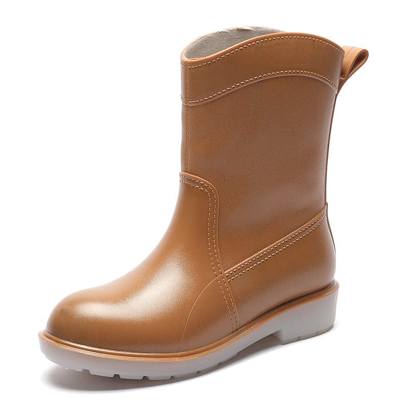 37 / Brown TX Fashion mid-tube women's overshoes outer wear women's water ladies rain boots