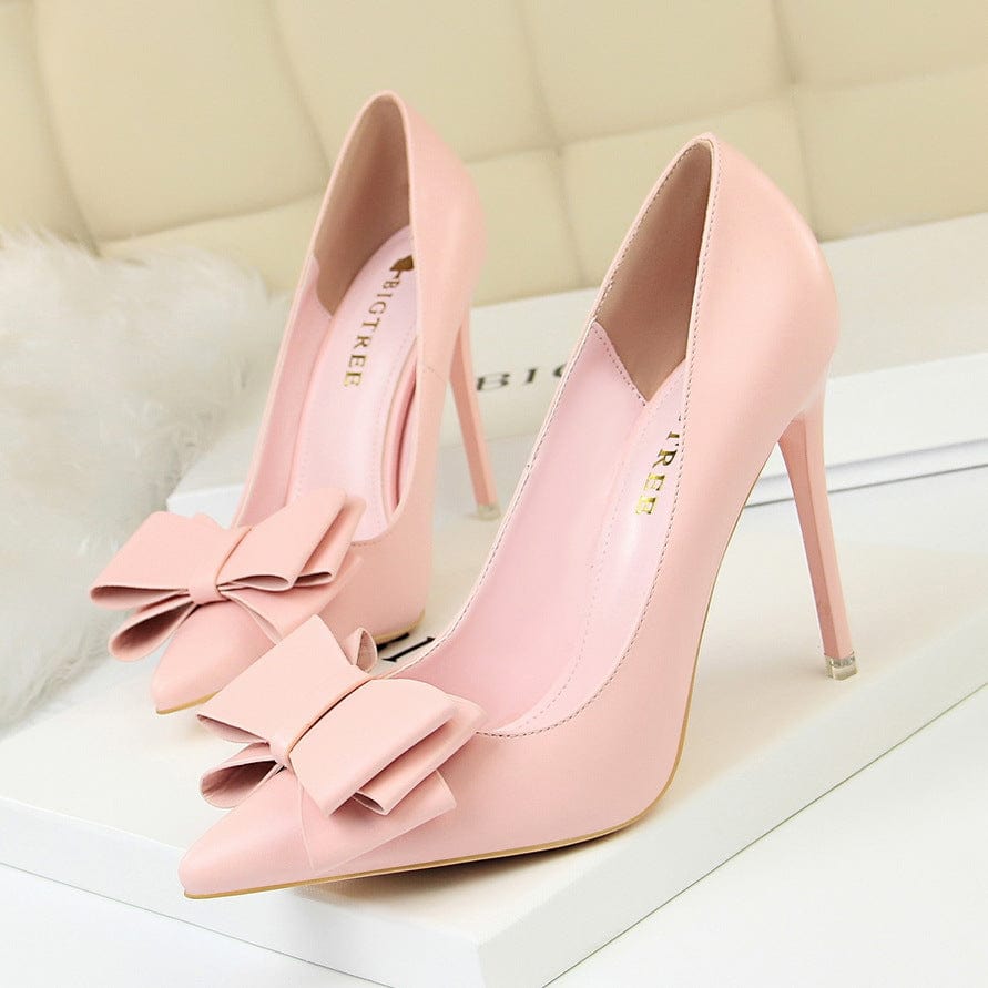 37 / Pink PDEP 2022 Ladies Formal Business Jelly Pumps Steel Toe Bow Knot Stiletto Heels Wedding Bridal Dress Shoes