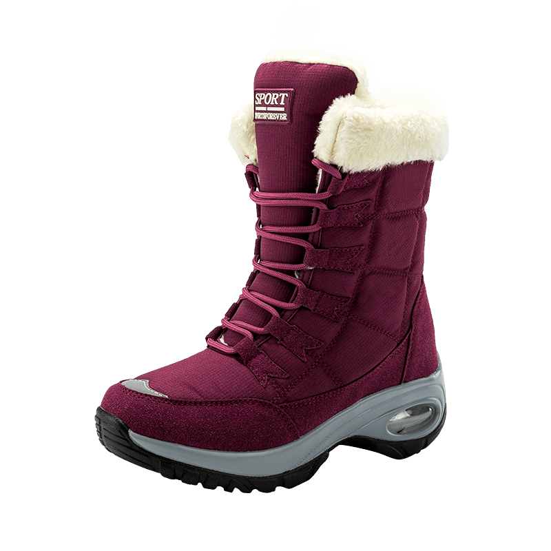 37 / plum New Winter Women Boots High Quality Keep Warm Mid-Calf Snow Boots shoes Woman Lace-up Ladies platform Booties Chaussures Femme