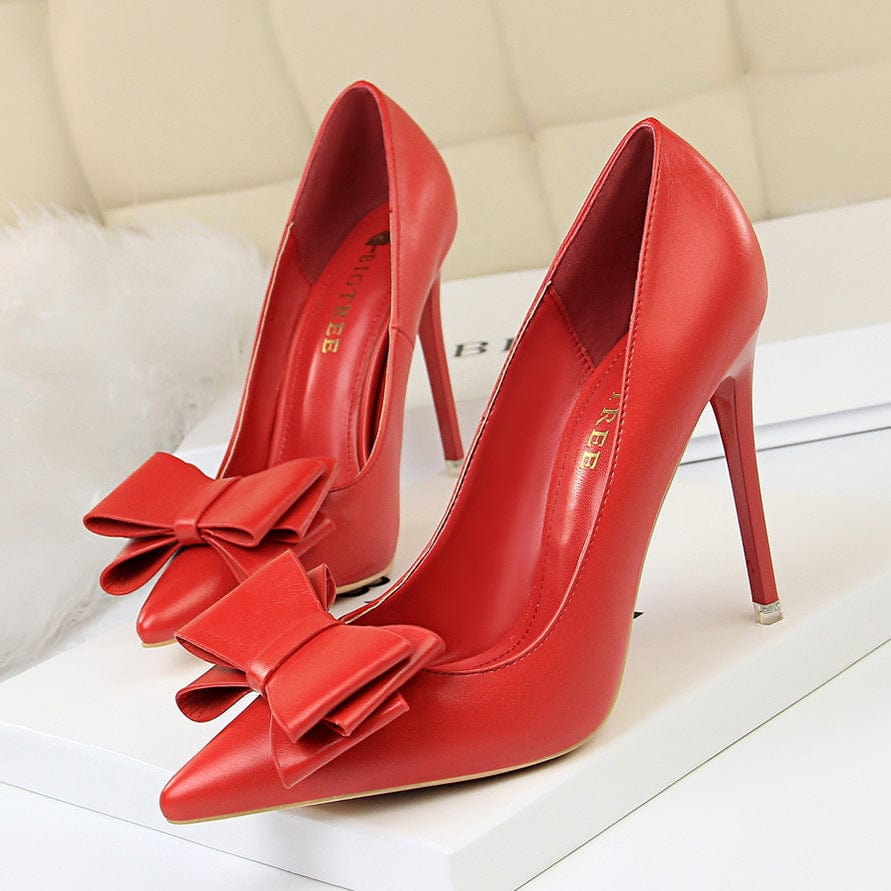 37 / Red PDEP 2022 Ladies Formal Business Jelly Pumps Steel Toe Bow Knot Stiletto Heels Wedding Bridal Dress Shoes