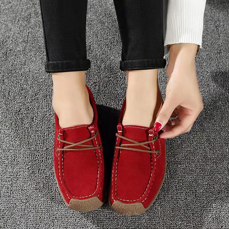 37 / Red Women Flats Summer Genuine Leather Shoes With Low Heels Slip On Casual Flat Shoes Women Loafers Soft Nurse Ballerina Shoes