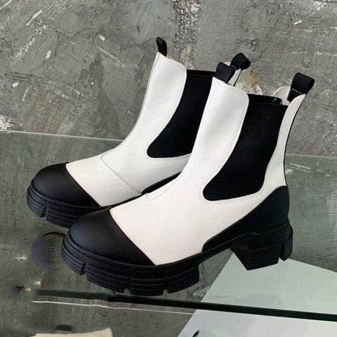 37 / White TX Wholesale Martin boots new short boots muffin platform leather Chelsea white chimney boots