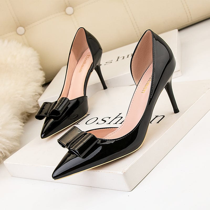 38 / Black Dropshipping fashion trend pumps heel shoes 7cm women shoes bow design thin heel women's pumps