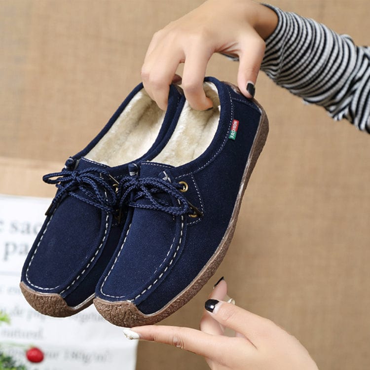 38 / Blue with furry Spring Autumn Women Genuine Leather Loafers Flats Moccasins Female Casual Ladies Black Footwear Shoes