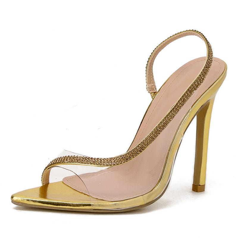 38 / Gold High Heels Summer Sandals Fashion Transparent PVC Pointed Open Toe Ankle Slip-On Ladies Party Dress Shoes 35-42 Women Shoes