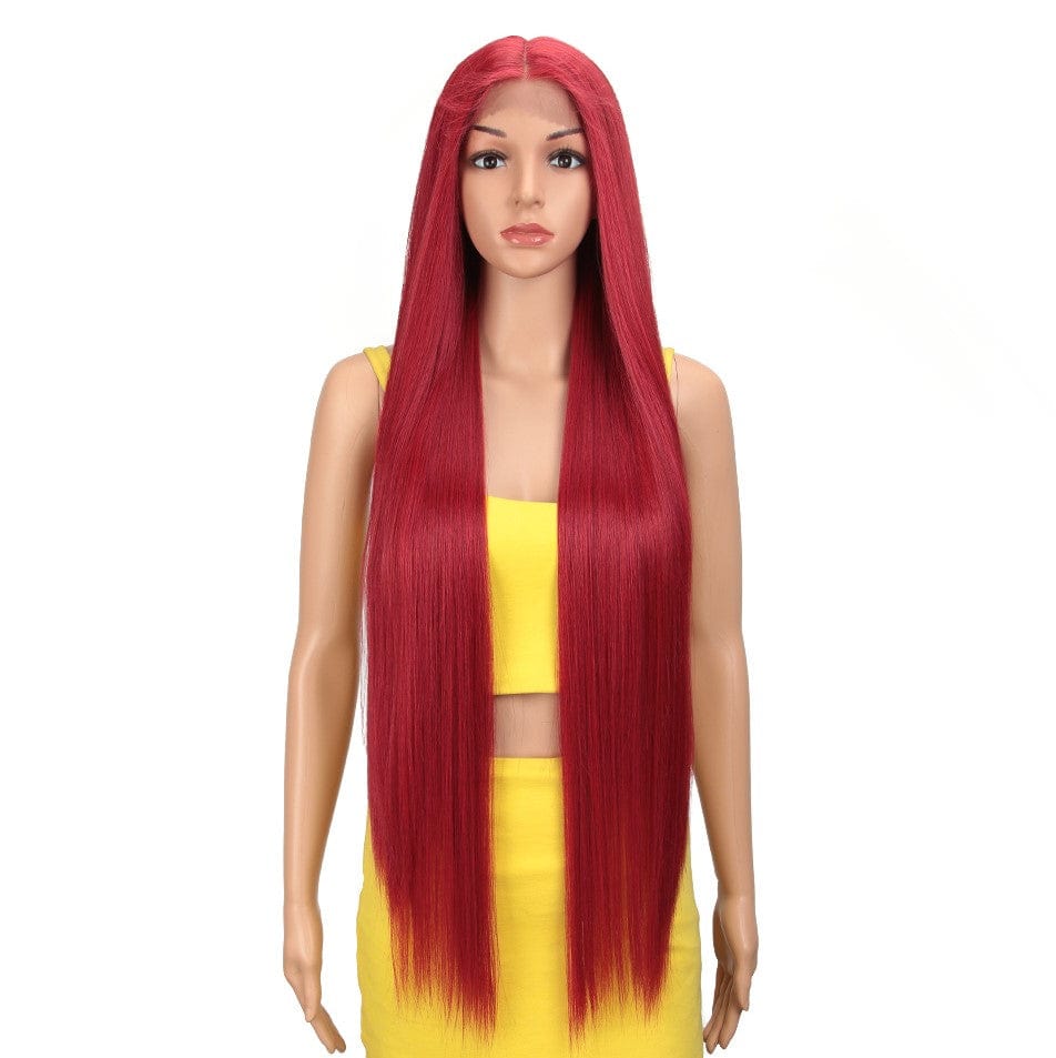 38 Inches / M.RED Sleek wholesale hot selling heat resistant Long straight Blonde Ombre Swiss Lace part Front Wig Synthetic hair Wig for women