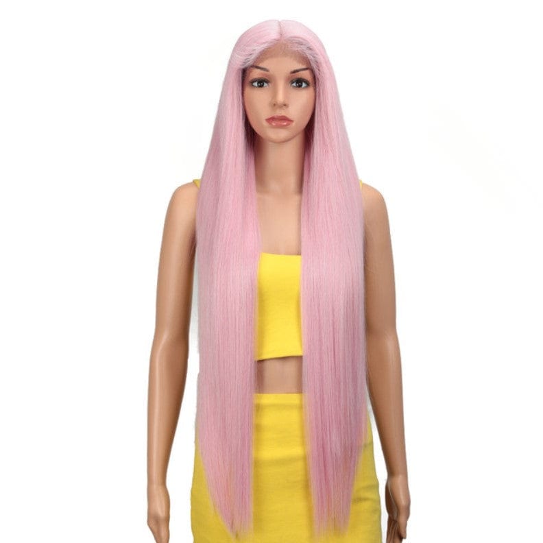 38 Inches / PINK15 Sleek wholesale hot selling heat resistant Long straight Blonde Ombre Swiss Lace part Front Wig Synthetic hair Wig for women