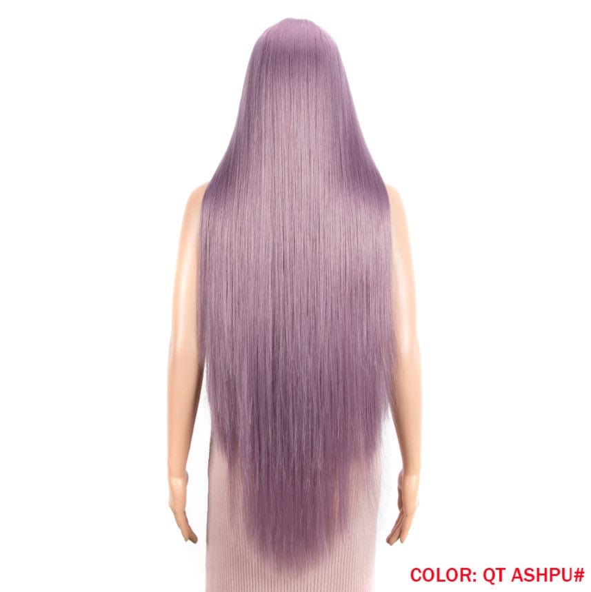 38 Inches / QT ASHPU Sleek wholesale hot selling heat resistant Long straight Blonde Ombre Swiss Lace part Front Wig Synthetic hair Wig for women