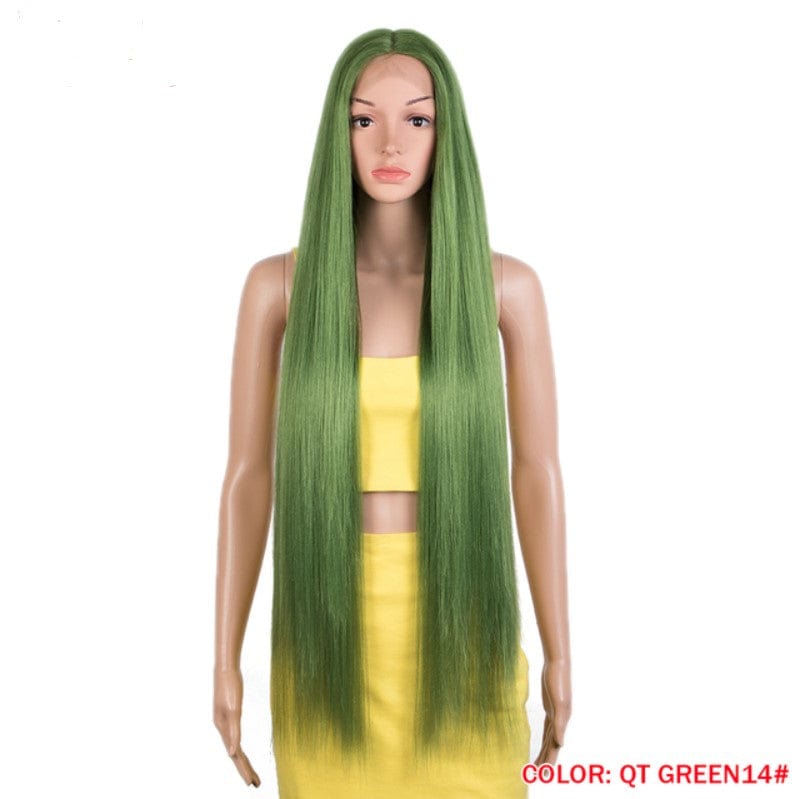 38 Inches / QT GREEN14 Sleek wholesale hot selling heat resistant Long straight Blonde Ombre Swiss Lace part Front Wig Synthetic hair Wig for women