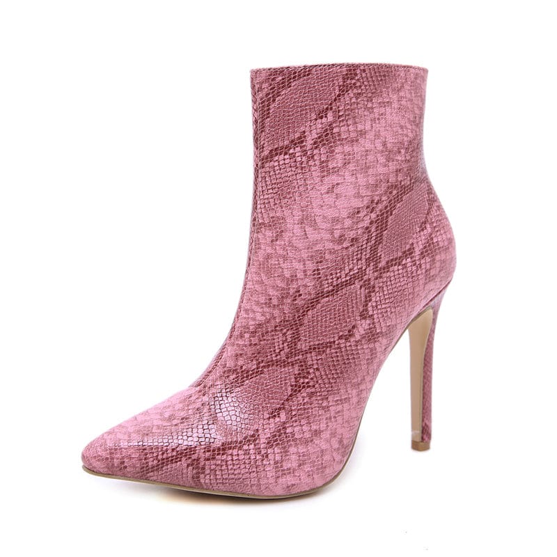 38 / Pink Dropshipping Amazon hot sell sexy ankle boots Fashion snake print pointed Toe women high heel boots