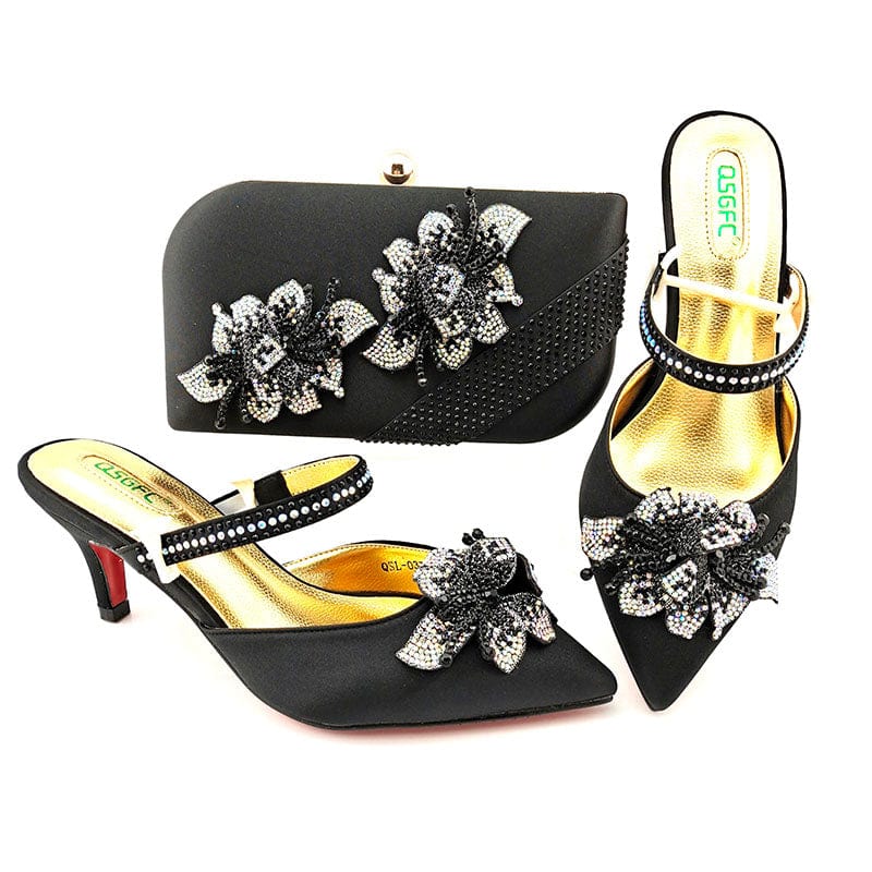 38 / SAB 3183-2 New Style Lady shoes bag set with stones Beautiful Italian shoes to match bag women party shoes set