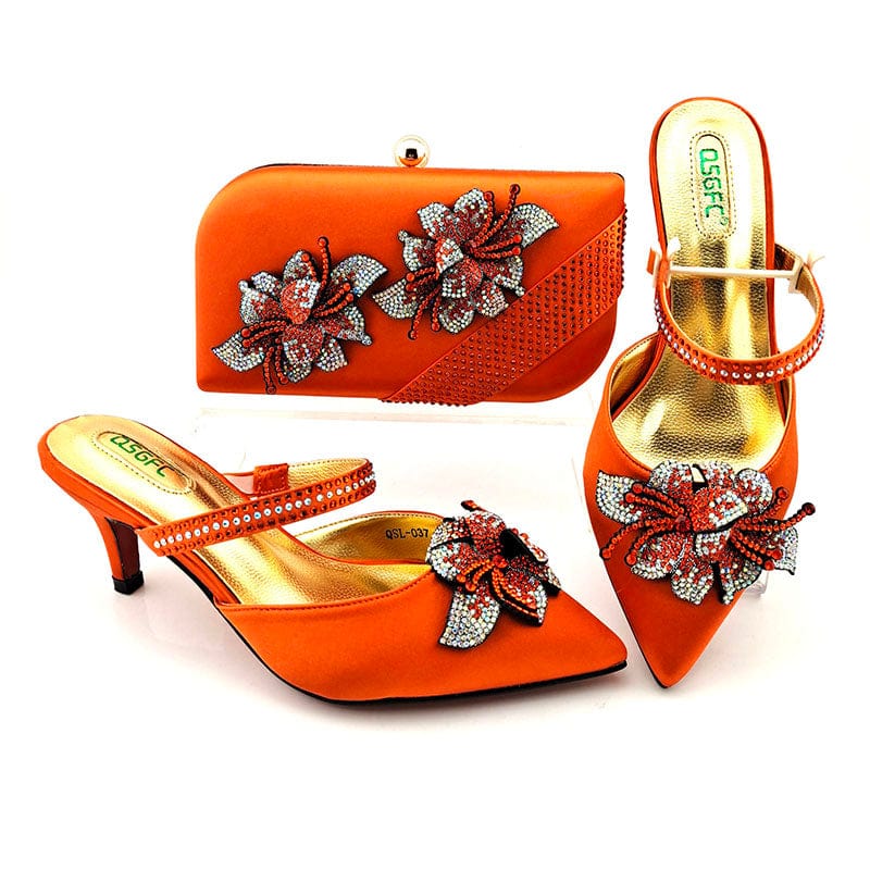 38 / SAB 3183-4 New Style Lady shoes bag set with stones Beautiful Italian shoes to match bag women party shoes set