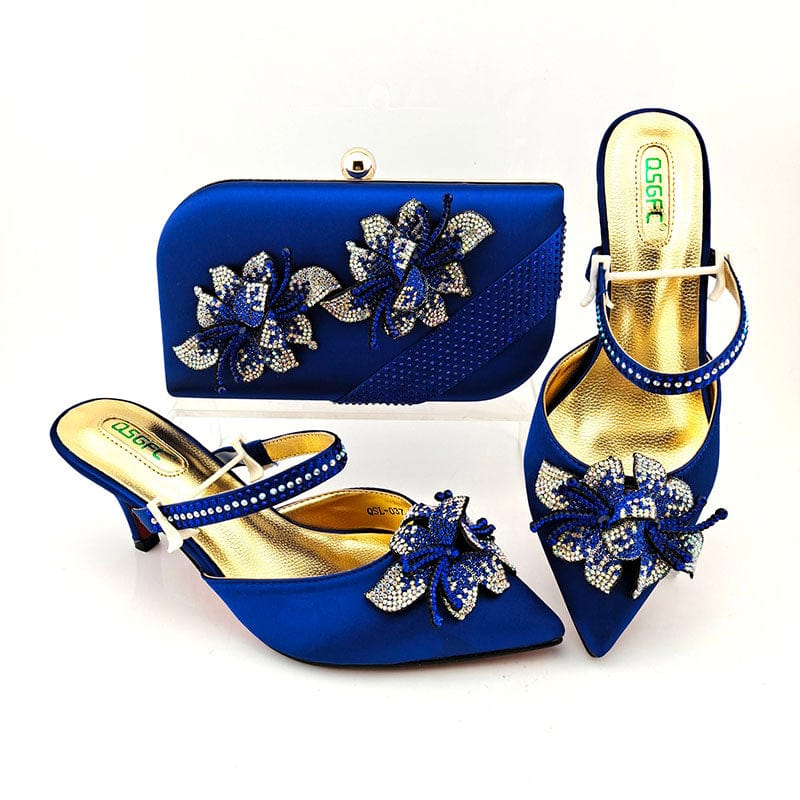 38 / SAB 3183-6 New Style Lady shoes bag set with stones Beautiful Italian shoes to match bag women party shoes set