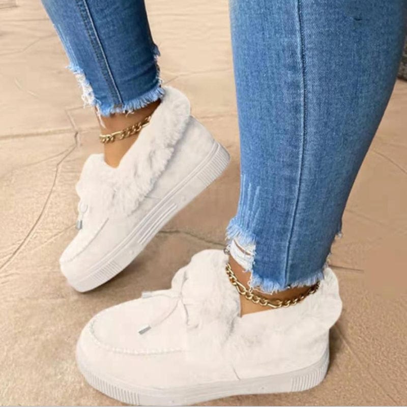 38 / White New arrival lady cheap platform flat fur mocassin house slippers furry bedroom slides women boots winter shoes for women