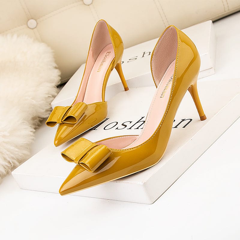 38 / Yellow Dropshipping fashion trend pumps heel shoes 7cm women shoes bow design thin heel women's pumps