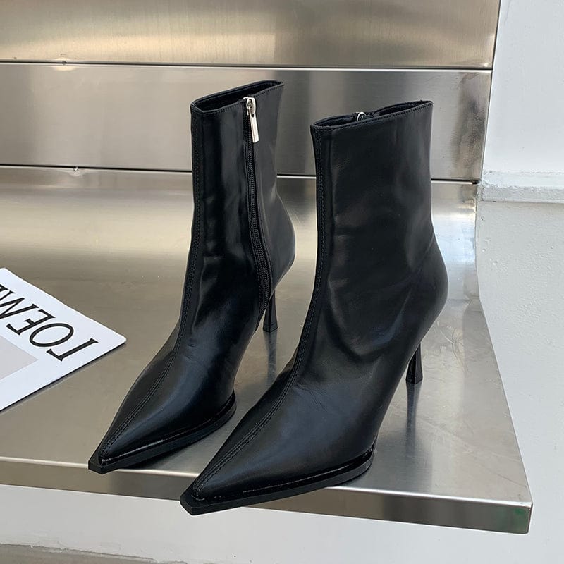 39 / Black Fashion Concise PU Solid Pointed Toe 2023 New Thin High Heel Chelsea Boots Zippers Party Dress Shoes Size 35-39 Women Boots