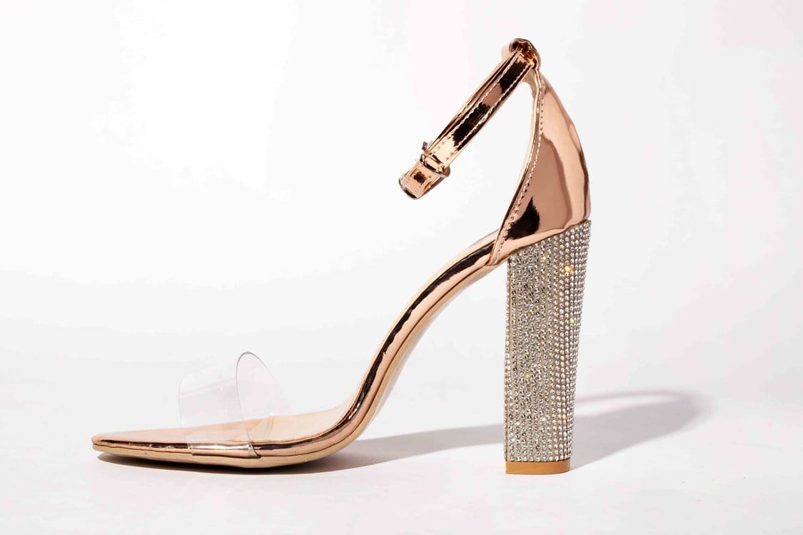 39 / Gold PDEP custom high quality rhinestone shining crystal women block heels clear transparent pvc summer ladies  high heeled sandals