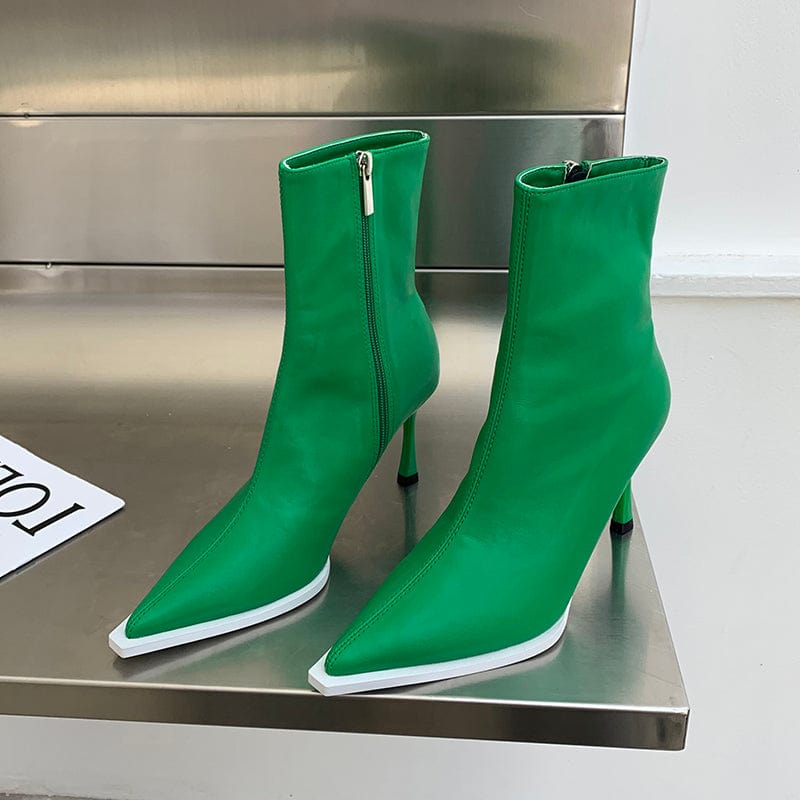 39 / Green Fashion Concise PU Solid Pointed Toe 2023 New Thin High Heel Chelsea Boots Zippers Party Dress Shoes Size 35-39 Women Boots