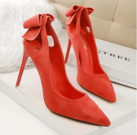 39 / Orange Latest Suede Women Office Shoes 10 CM High Heel Pointed Stilettos Shoes Trendy Bow Designer Women's Pumps