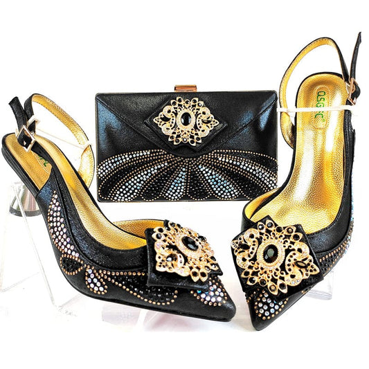 39 / SAB 3162-1 black New Party Shoes Bag Set Beautiful Handmade Pu italian Shoes to Match Bag Set High Quality Women Shoes With Bag Set