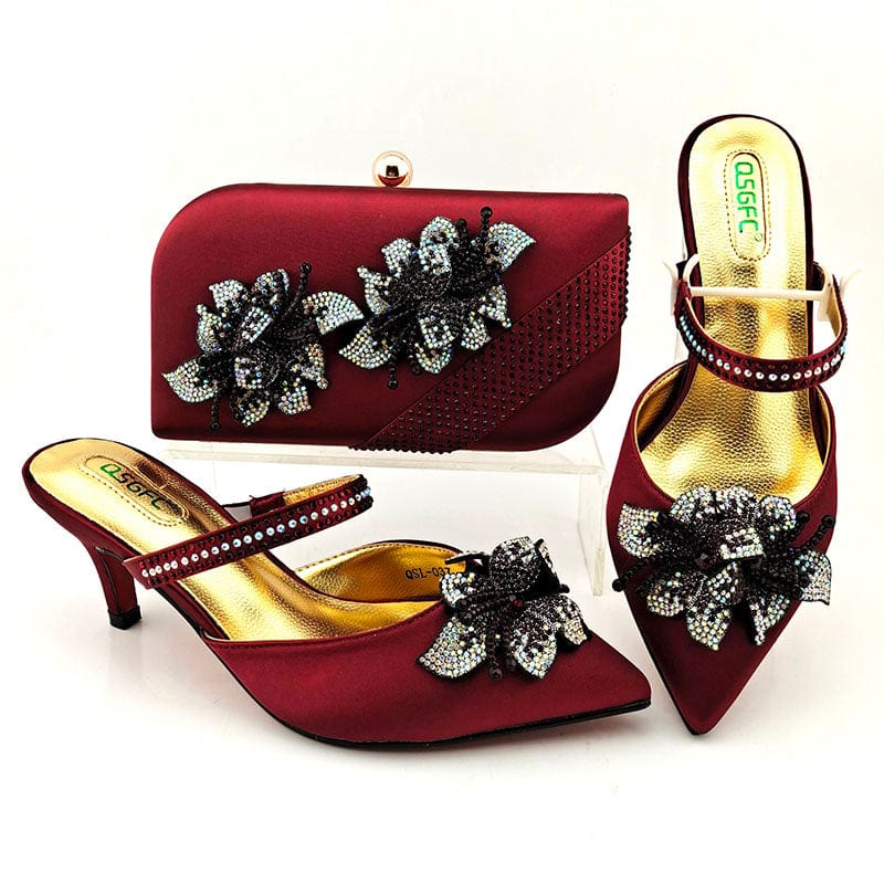 39 / SAB 3183-8 New Style Lady shoes bag set with stones Beautiful Italian shoes to match bag women party shoes set