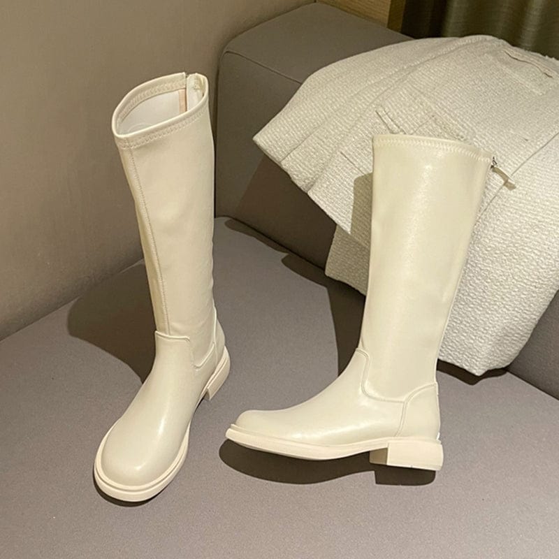 39 / White New Fashion Thick Bottom 2022 Autumn Winter Round Head Back Zipper Thick Heel Elastic High Tube Boots Female Women's Shoes