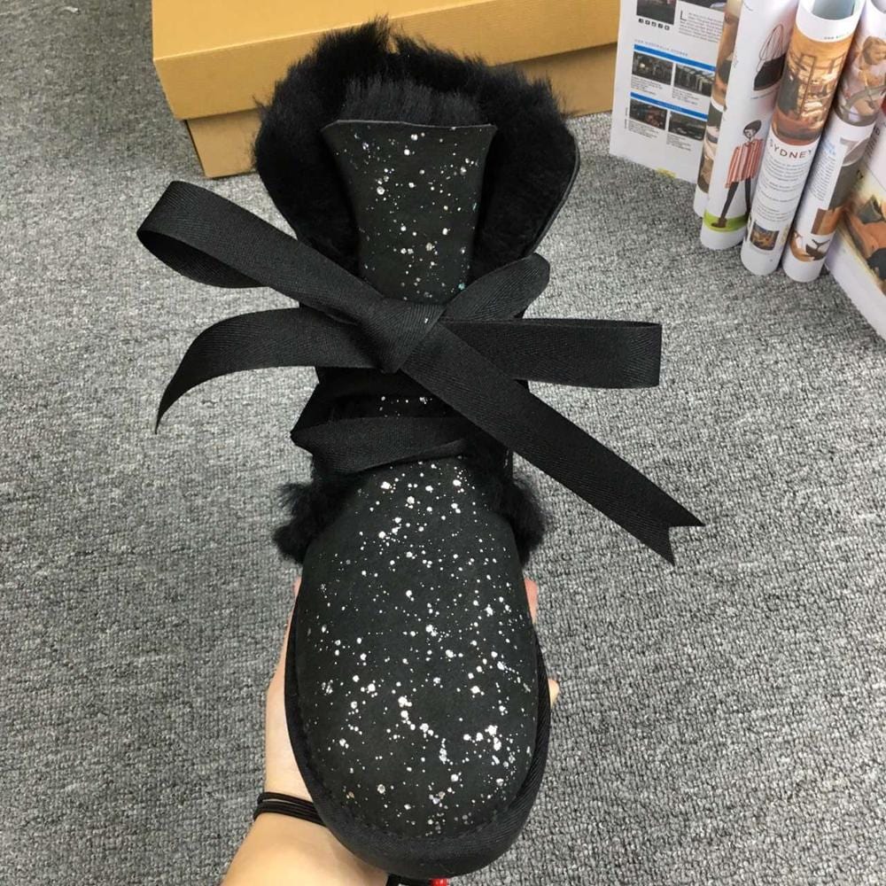 4 / 2 winter fashion women's shoes warm sheep wool furry snow boots with pompom plush flat casual boots