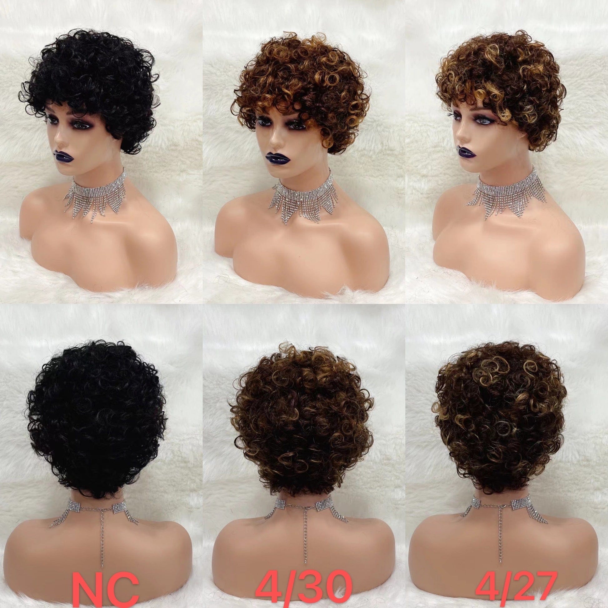 4/30 / No 1104 Brazilian 100% Human Hair Pixie Cut Short Full Machine Made Wigs With Bangs For Black Women