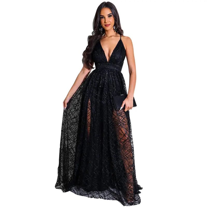 4 / Black A-line Spaghetti Straps black Sparkly Long Prom Dresses Evening Gowns graduations celebrity robes de cocktail Gorgeous Ball Gown