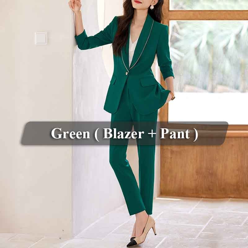 4 XL / 2 Piece Green Pant Suit OEM Wholesale High-quality 2 Piece Set for Women Business Office Lady Work Wear Single Button Clothes Blazer with Trousers