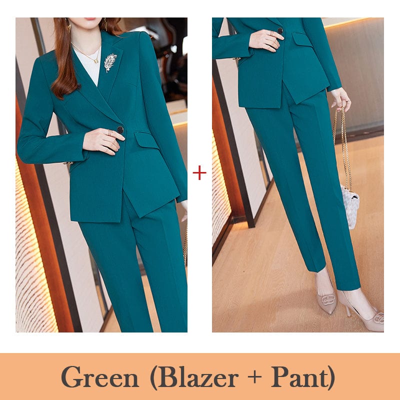 4 XL / 2 Piece Green Pant Suit OEM Wholesale High-quality 2 Piece Suit Set Women Business Office Lady Work Wear Clothes Elegant Blazer and pant Outfit Suits