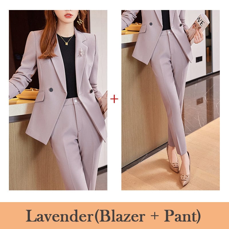 4 XL / 2 Piece Lavender Pant Suit OEM Wholesale High-quality 2 Piece Suit Set Women Business Office Lady Work Wear Clothes Elegant Blazer and pant Outfit Suits