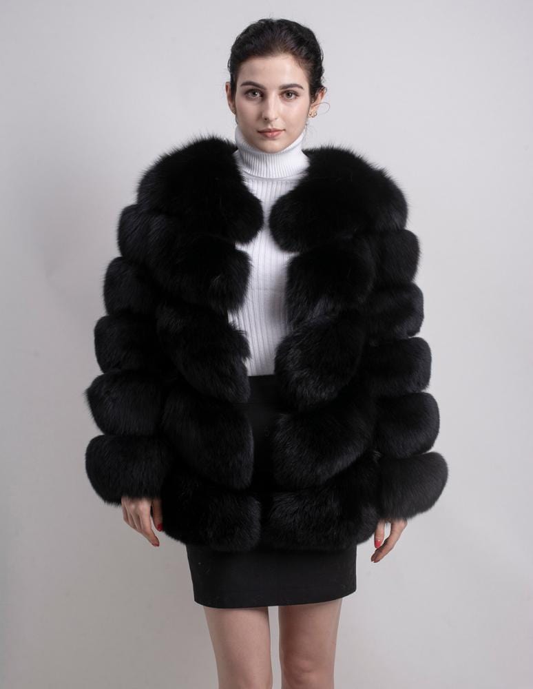 4 XL / Black QIUCHEN- QC8081 winter women plus size real fox fur coat fluffy thick womens luxury fur jackets